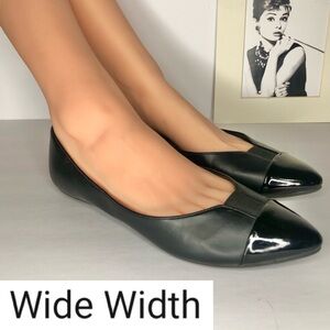 12W WIDE WIDTH Black Patent Leather Pointed Pointy Slip On Black Casual Flats